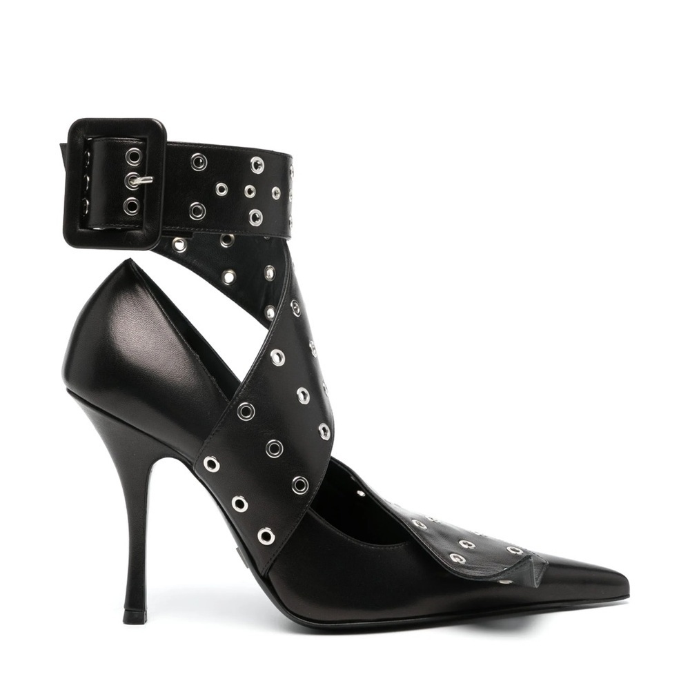 115MM Belted Leather Stiletto Heel Pumps in black
with Ankle Strap Size 39 - Picture 2 of 11
